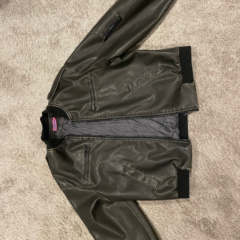 Edikted Black Leather Bomber Jacket